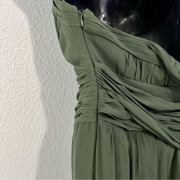 Y2K BCBG Maxaria Boho Green 100% Silk Chiffon Sequin Ruched Halter Dress 10 L - Picture 13 of 16